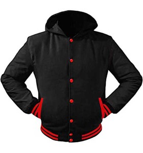 Chaqueta universitaria personalizada con capucha para hombre, chaqueta negra con parche para deportes escolares, chaquetas informales de béisbol de lana elástica de alta calidad, chaquetas OEM al por mayor - Product Image 6