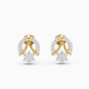 Boucles d'oreilles en forme de nœud entrelacé floral avec diamant de laboratoire de 0,31 ct en or jaune, blanc et rose 9 carats - Product Image 1