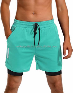 Casual Style 2-in-1 Double Layer <b>Shorts</b> High Quality Mid Solid Canvas Custom Branding <b>Zipper</b> Fly Breathable Quick Dry XS Size - Product Image 1