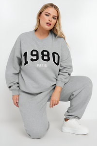 Geheel Grijs Sweatshirt En Onderkant Zweetbroek <span class=keywords><strong>Set</strong></span> Drop Shoulder Vrouwen Winter Dragen Nieuwe Collectie Dameskleding Dames