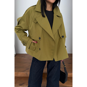 Gabardina Corta Color Verde Oliva para Mujer, Estilo Boyfriend - Product Image 6