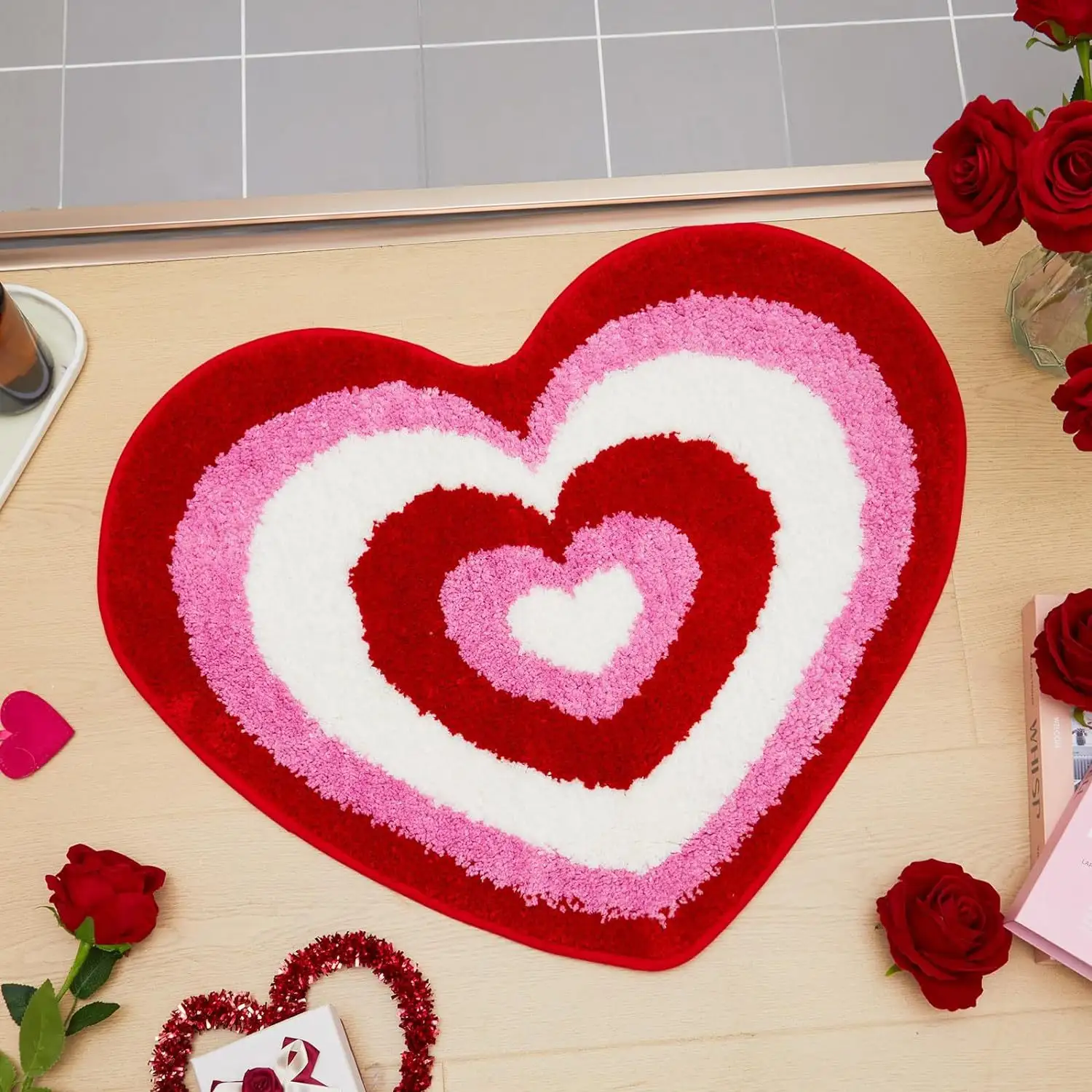 Irini valentino tappetino da bagno con Tufted a cuore tappetino antiscivolo per tappeto da cucina