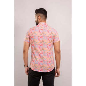 Chemise décontractée en coton pour homme, imprimé floral rose, manches courtes, respirante, en popeline tissée satinée, tailles XL à 6XL, style occidental - Product Image 2