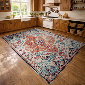 Alfombra Mimoza Vintage con Estampado Digital de Medallones, Superficie de Algodón Chenille y Base Antideslizante para Sala de Estar o Pasillo - Product Image 6