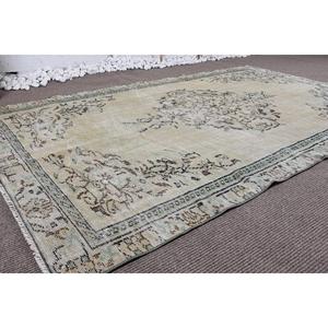 พรมตุรกี ขนาด 4.8x7.7 ฟุต พรมวินเทจ สีเบจ-น้ำเงิน ลายปะติดปะต่อ ทำจากขนสัตว์ - Product Image 3