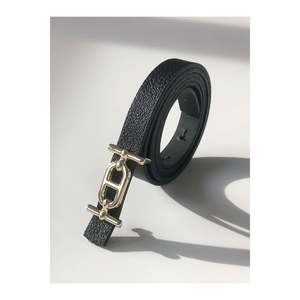 <b>Gold</b> Buckle Thin Women's <b>Belt</b>, Trouser <b>Belt</b>, Shirt <b>Belt</b>, Jacket <b>Belt</b> - Black-<b>Gold</b> - Product Image 3