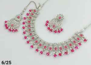 Latest <b>Indian</b> Jewelry Traditional Silver Plated Motipearl With Chandbali Earring and Maagtika Combo Necklace <b>Set</b> for Women - Product Image 2