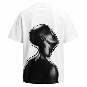 เสื้อยืดแขนสั้นสีขาวสำหรับผู้ชาย พร้อมแถบข้างสีดำและลายพิมพ์กราฟิก ทรงปกติ ผ้าเจอร์ซีย์คอตตอนลำลอง - Product Image 2