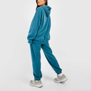 Chándal de algodón de calidad para mujer, ropa informal, ropa de calle de gran tamaño, chándal lavado con ácido y hombros caídos - Product Image 2