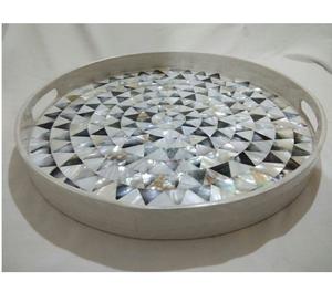 Bandeja decorativa más vendida, bandeja de servicio para encimera de mesa con incrustaciones de resina y hueso con patrón marroquí del fabricante indio SCI - Product Image 6
