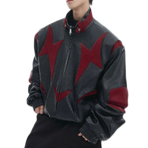Derniers patchs Y2K au design streetwear sur une veste en cuir de créateur pour homme avec une veste coupe-vent en similicuir pour homme - Product Image 4