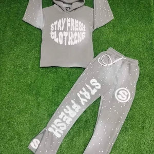 Vintage Tracksuit Acid Washed Hoodie Acid Wash Distressed <b>Embroidery</b> Blank Tracksuit Solid Color Hoodie and Joggers <b>Set</b> for Men - Product Image 5