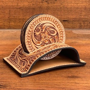 Sous-verre en cuir usiné à la main avec support, ensemble de 4 sous-verres en cuir véritable, table à café, tapis, tasse, fabricant - Product Image 3