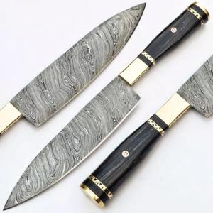 มีดเชฟเหล็กดามัสกัสทำมือ เป็นมิตรกับสิ่งแวดล้อม ใบมีดคม ด้ามไม้ปักกะ รับทำโลโก้ตามสั่ง ขั้นต่ำ 5 ชิ้น สำหรับใช้ในครัว - Product Image 1