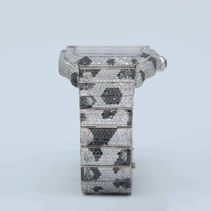 Luxurious Style <b>Black</b> White Moissanite Diamond Crafted Watch US Flag Roman Dial Date Function Iced Out Quartz for Men and Women - Product Image 6