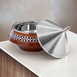 Marmite isolée à double paroi en acier inoxydable Chauffe-plat en bois de nacre pour la maison, les restaurants et les hôtels - Product Image 3