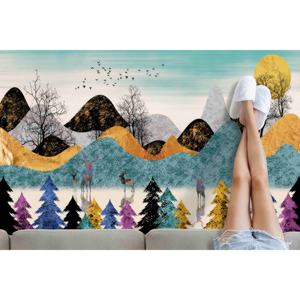 Alfombra Estampada con Diseño de Bosque Abstracto - Fácil de Limpiar, Diseño de Ciervos, Alfombra Suave No Tejida - Product Image 2