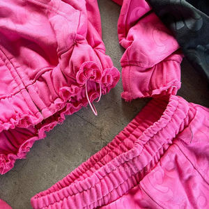 Custom 2 Piece <b>Women</b> Yellow Zip up Hoodie and Short <b>Sets</b> Distressed Patch Cropped Hoodies <b>Jogger</b> <b>Set</b> <b>Women</b> Sweatsuit - Product Image 4