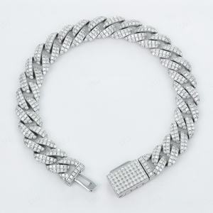 Alta calidad VVS Moissanite Pass Diamond Tester S925 Plata de ley Hip Hop Totalmente helado Dos filas Pulsera de eslabones cubanos redondos - Product Image 1