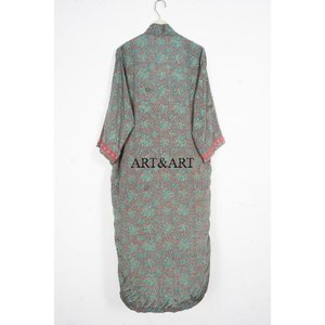 Robe de chambre kimono longue en soie douce pour femme, motif floral patchwork, idéale pour l'été et l'automne, pour la plage et la maison - Product Image 5