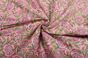 Fabric by Yard Strawberry Pink Green and Red Indian Floral Block Printed Cotton <strong>Cloth</strong> for Gift Dress Bags Women's Clothing