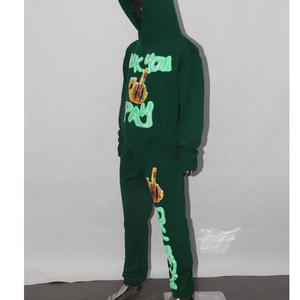 Sudadera con capucha Vintage personalizada, pantalones acampanados con cremallera, conjunto de 2 piezas, chándal bordado, chándales de lavado ácido desteñidos por el sol para hombre - Product Image 4