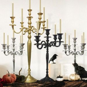 Grand candélabre en métal noir pour cérémonie d'église d'allée de mariage et pièce de décoration d'événement d'intérieur luxueux - Product Image 1