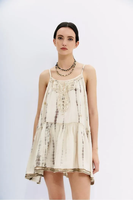 Robe mini éco-responsable de style bohème, fabriquée en Inde, à col halter, manches 3/4, ourlet évasé, respirante, lavable, naturelle, pour femmes