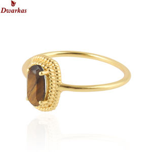 Anillo de dedos de piedra de ojo de tigre chapado en oro único de Plata de Ley 925, joyería clásica para fiesta de boda más vendida para aniversario - Product Image 2