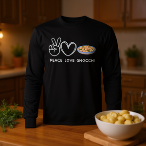 T-shirt a maniche lunghe Peace Love Retro Gnocchi Lover Food per gli appassionati di gnocchi - Product Image 3