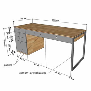 Executive <b>Solid</b> <b>Wood</b> Minimalist <b>Desk</b> 180x70cm with Integrated Cabinet for Office & Home Use-BGD68048 - Product Image 6