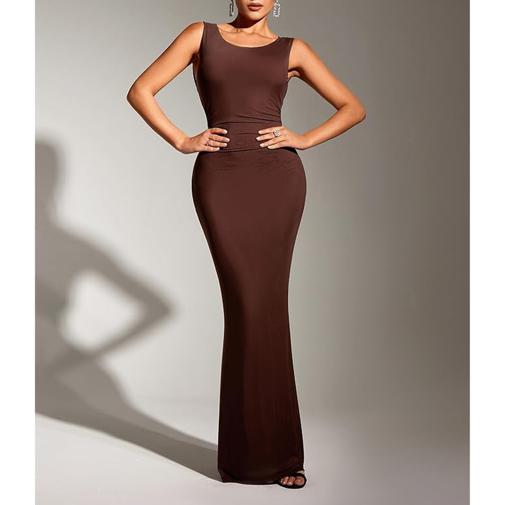 formal bodycon maxi dress Black Sleeveless Bodycon Ribbed Knit Maxi Dress main image 1