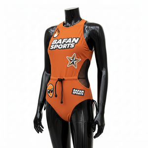 Traje de Baño de Mujer de Alta Calidad en Poliéster y Spandex GSM, Color Naranja y Negro con Paneles Laterales en Contraste, Sublimación con Logotipo Personalizado - Product Image 4