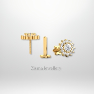 Boucles d'oreilles exclusives en forme de fleur en diamant 14K or massif diamants naturels cultivés en laboratoire dos plat Lobe Cartilage Helix Piercing Jewelry - Product Image 4