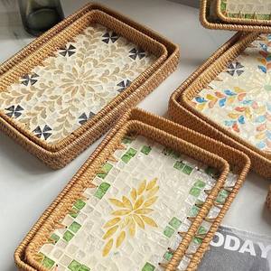 Plateau en rotin élégant, luxueux et exquis, fabriqué à la main, pour la décoration de la maison, pour les repas aux fruits et légumes en nacre, divertissant - Product Image 2