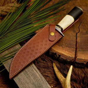 Handmade Stainless Steel Full Tang Serrated Edge Outdoor Hunting Camping Bowie <b>Knife</b> <b>Bone</b> <b>Handle</b> Leather Sheath | OEM Available - Product Image 6