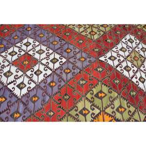 Tapis Kilim Turc Vintage 5.3 X 8.1ft Rouge Vert Patchwork Design Laine Latex pour Salon Couloir 9x12 Rectangle Jute Tapis - Product Image 5