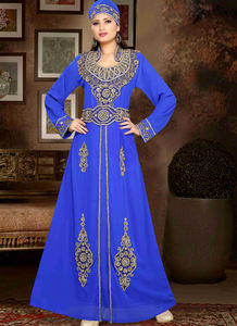 Caftán islámico Georgette bordado azul - Product Image 2