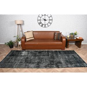 Tapis turc, tapis vintage 4x9,6 pieds, tapis en laine noir et blanc à motifs floraux - Product Image 2