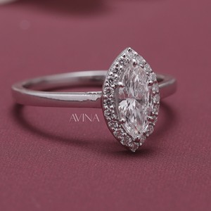 IGI Certified Marquise Cut Diamond Halo Engagement - Wedding <b>Ring</b> in 18K Yellow / Rose & White Gold - Product Image 4