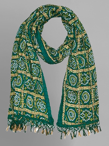 Trendmalls Women's bandhej Chinon Silk dupatta (D01-DarkGreen) เสื้อผ้าอินเดีย & ปากีสถาน - Product Image 5