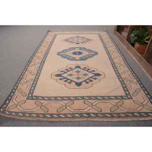 Tapis en laine turque vintage taille 4x6 'bleu Beige Style classique Patchwork Design tissage plat Latex adolescent décorations de salon - Product Image 2