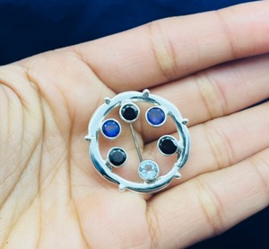 925 Sterling <b>Silver</b> Vintage Celtic Scarf Pin Multi-Gemstone <b>Brooch</b> with Amethyst Garnet Aquamarine & Diamond Gift for Occasions - Product Image 3