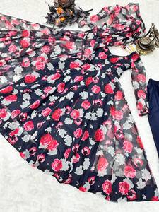 Robe décontractée traditionnelle indienne prête à l'emploi ensemble Dupatta costume entièrement cousu imprimé en organza pour les occasions spéciales robe longue - Product Image 6