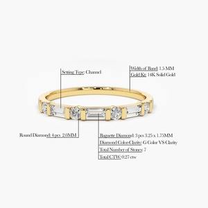 GIA certificado 0,27 CTW Baguette corte diamantes naturales Ajuste de puntas oro rosa alternante media eternidad boda diamante joyería - Product Image 6