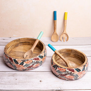 Nueva pegatina colorida, cuenco de madera impreso, mesa de comedor, aperitivos decorativos, cuenco para servir, cuenco de ensalada esmaltado con estampado personalizado de HHO - Product Image 1