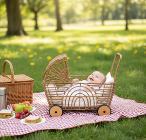 Chariot à poussette en rotin fait à la main avec des roues en bois, style vintage, chariot à pousser en osier, jouet pour enfants, décoration de chambre d'enfant en provenance du Vietnam - Product Image 6
