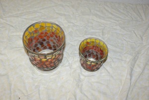 Bougie décorative en bois au design spécial, feuille verte, mosaïque de verre faite à la main, décoration royale, bougie votive élégante de type prise, cire - Product Image 2