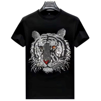 T-shirt Homme Personnalisable en Coton Tricoté 100% avec Strass, Manches Courtes, Couleur Unie, Respirant, Nouvelle Collection, Prix de Gros Confortable