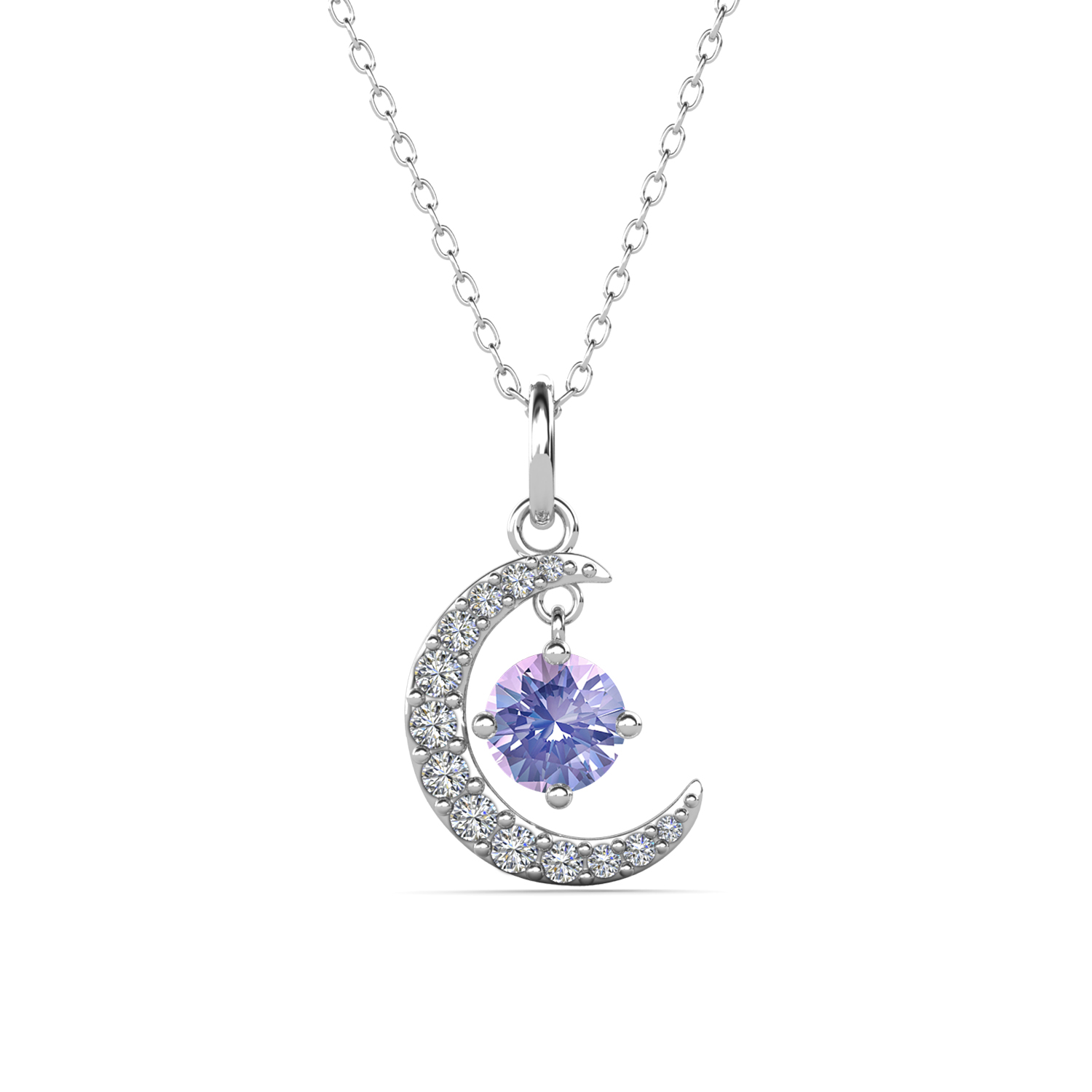 Brass 18k White Gold Plated June Birthstone Necklace